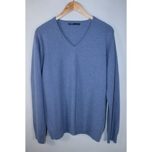 Pal Zileri Men's Size IT 56/XXL Blue Knit 100% Cashmere V-Neck Sweater